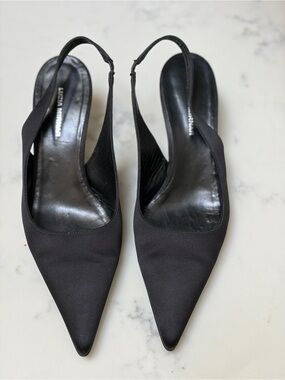 Black Satin Pointed Slingback Pumps